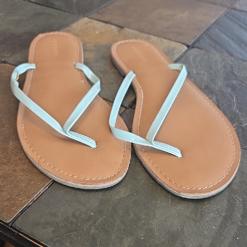Old Navy Women's Sandals with Tan Sole and Light Blue Straps